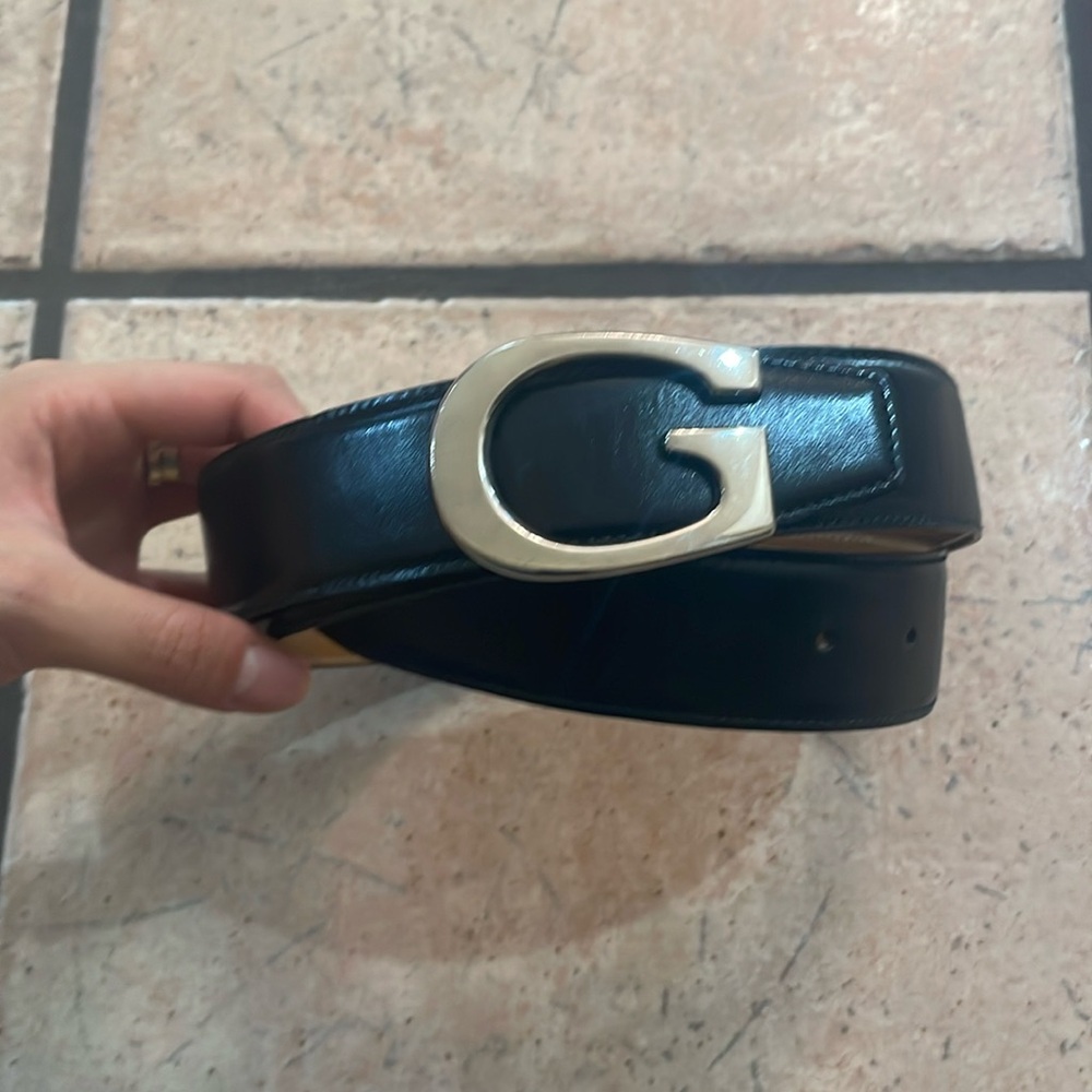 Gucci Belt Silver with Black leather, single G